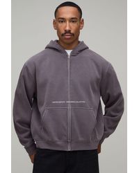 BoohooMAN - Oversized Boxy Limited Edition Washed Zip Through Hoodie - Lyst