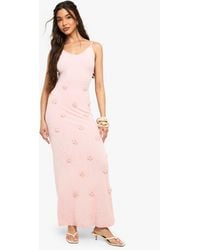Boohoo - Knitted Flower Detail Crochet Maxi Dress - Lyst