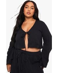 Boohoo - Plus Cheesecloth Long Sleeve Tie Front Top - Lyst