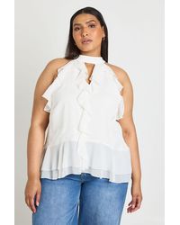 Boohoo - Plus Chiffon Halterneck Ruffle Top - Lyst
