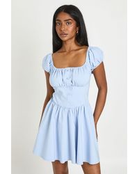 Boohoo - Volume Sleeve Milkmaid Mini Dress - Lyst