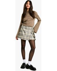 Boohoo - Check Pleated Mini Skirt With Buckle Fastening - Lyst