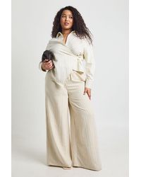 Boohoo - Plus Peach Stripe Wide Leg Trouser - Lyst
