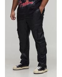 BoohooMAN - Plus Leather Look Multi Cargo Stacked Flared Trousers - Lyst