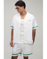 BoohooMAN - Oversized Half Sleeve Boarder Print Satin Shirt & Short Set - Lyst