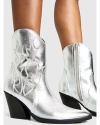Boohoo - Metallic Western Cowboy Calf Height Boots - Lyst