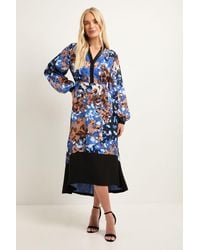 Wallis - Petite Floral Belted Contrast Midi Dress - Lyst