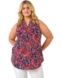 Roman - Curve Textured Leaf Print Vest Top - Lyst