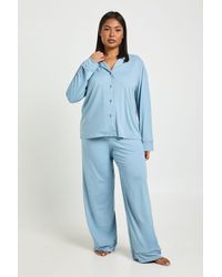 Boohoo - Plus Jersey Piping Detail Long Sleeve & Trouser Pyjama Set - Lyst
