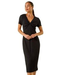 Roman - Petite Textured Twist Midi Dress - Lyst