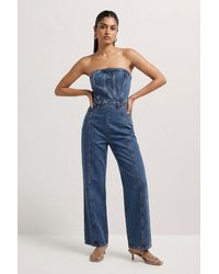 MissPap - Bandeau Denim Wide Leg Jumpsuit - Lyst