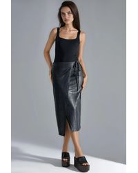 Busem - Faux Leather Midi Skirt With Bow Detail - Lyst