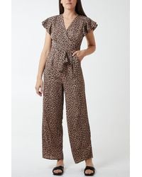 Blue Vanilla - Leopard Print Wrap Front Frill Sleeve Jumpsuit - Lyst