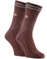 Farah - 2 Pack Cable Knit Cotton Boot Dress Socks With Turn Over Top - Lyst