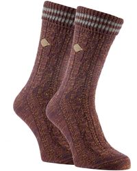 Farah - 2 Pack Cable Knit Cotton Boot Dress Socks With Turn Over Top - Lyst