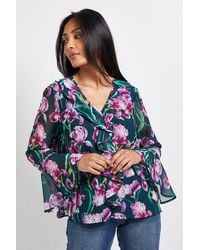 Wallis - Petite Floral Ruffle Detail Blouse - Lyst