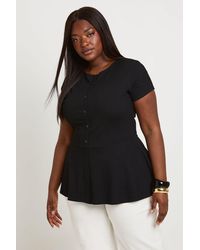 Boohoo - Plus Rib Button Down Peplum Top - Lyst
