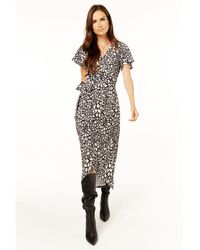Gini London - Animal Printed Wrap Midi Dress - Lyst