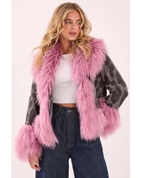 Nasty Gal - Premium Shearling Leopard Real Suede Jacket - Lyst