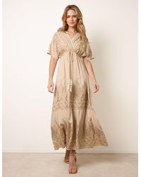 Blue Vanilla - Metallic Embroidered Maxi Dress - Lyst