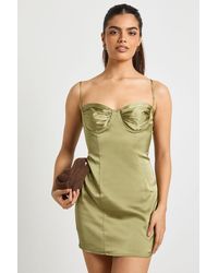 Boohoo - Ruched Cup Satin Mini Dress - Lyst