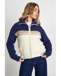 Boohoo - Chunky Cable Knit Zip Through Jumper - Lyst