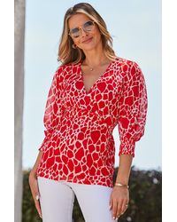 Sosandar - Morocco Print Faux Wrap Tunic Top Denim - Lyst