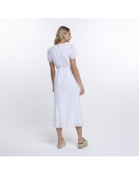 River Island - Wrap Midi Dress White Brodeire Cotton - Lyst