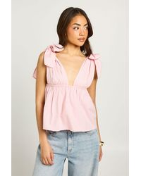 Boohoo - Poplin Tie Shoulder Top - Lyst