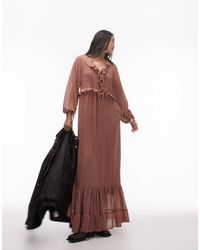 TOPSHOP - Long Sleeve Maxi Dress With Pintuck Detail - Lyst