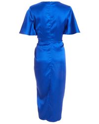Quiz - Royal Blue Satin Wrap Ruched Midi Dress - Lyst