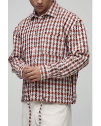 BoohooMAN - Oversized Boucle Bungee Hem Flannel Overshirt - Lyst