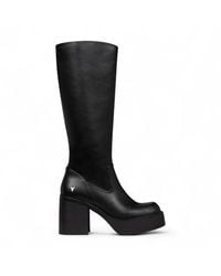 Windsor Smith - Windsorsmith Dames Zwarte Kunstleren Kniehoge Platform Hak Laarzen - Lyst
