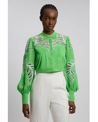 Karen Millen - Cutwork Beaded Embroidered Woven Blouse - Lyst