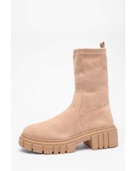 Quiz - Taupe Faux Suede Chunky Sock Boots - Lyst