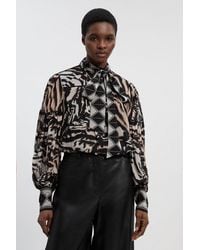 Karen Millen - Print Viscose Georgette Balloon Sleeve Woven Blouse - Lyst