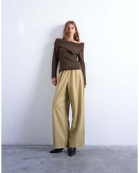 TOPSHOP - Drawstring Pull On Faux Leather Straight Leg Trouser - Lyst