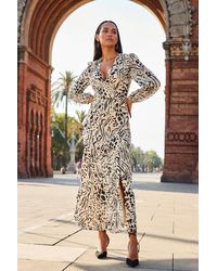 Sosandar - Natural Animal Print Wrap Front Maxi Dress - Lyst