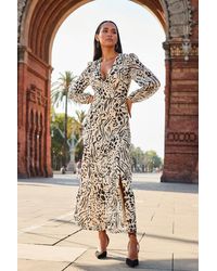 Sosandar - Natural Animal Print Wrap Front Maxi Dress - Lyst