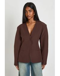 Boohoo - Collarless Cinched Barrel Sleeve Blazer - Lyst