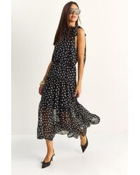 Bianco Lucci - Polka Dot Midi Dress With Halter Collar - Lyst