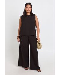 Boohoo - Plus Boxy Linen Look Vest Top And Wide Leg Trouser - Lyst