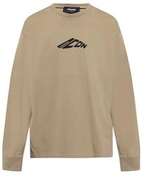 DSquared² - Khaki T-Shirt Met Lange Mouwen, Zwart, Elastisch, Met Iconisch Logo - Lyst