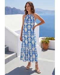 Roman - Petite Floral Print Tie Midi Dress - Lyst