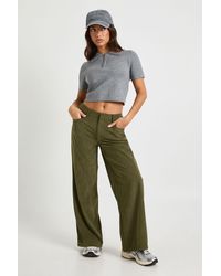 Boohoo - Petite Cord Cinch Waist Wide Leg Trouser - Lyst