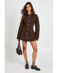 Boohoo - Long Sleeve Cinched Waist Denim Dress - Lyst