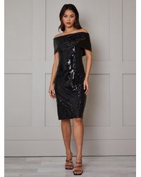 Chi Chi London - Bardot Sequin Bodycon Midi Dress - Lyst