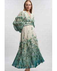 Karen Millen - Ombre Crinkle V Neck Georgette Draped Woven Maxi Dress - Lyst