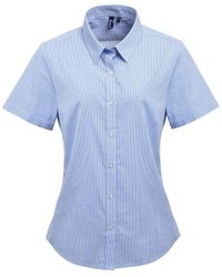 PREMIER - Ladies Microcheck Short Sleeve Cotton Shirt (Light/) - Lyst