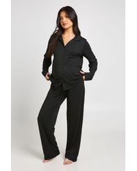 Boohoo - Matenity Soft Touch Button Through Shirt And Trouser Pyjama Set - Lyst